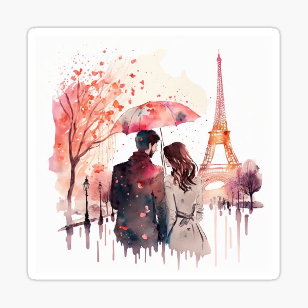 Modèle Joli Couple Sous le Parapluie Tombant Amour