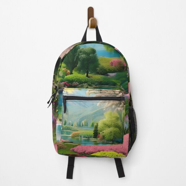Item preview, Kitschy Lake Landscape with Cherry Trees designed and sold by JoanNinjaHen.