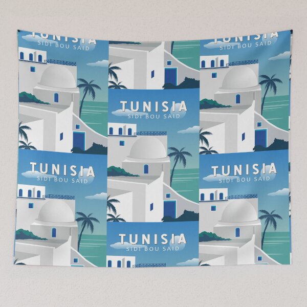 Item preview, Sidi Bou Said Tunisia Retro Travel Art Vintage designed and sold by KrisSidDesigns.