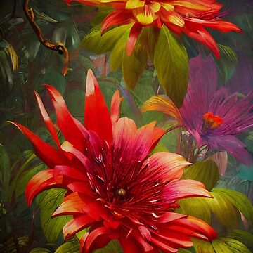 Artwork thumbnail, Vibrant Colorful Large Tropical Fantasy Flowers Artwork by Sandy Richter