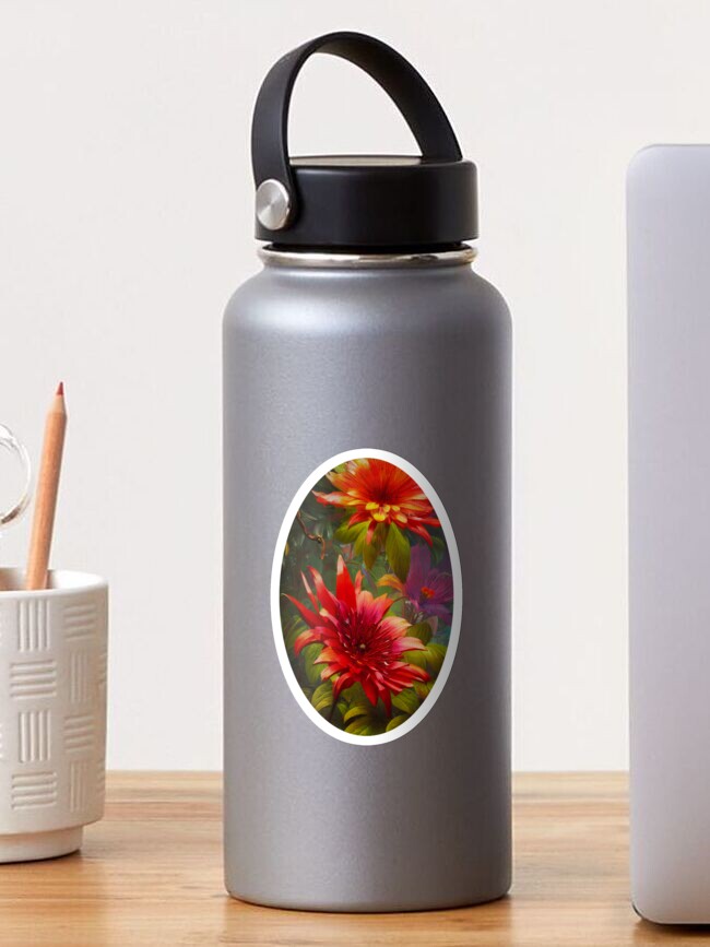 Thumbnail 1 of 3, Sticker, Vibrant Colorful Large Tropical Fantasy Flowers Artwork designed and sold by sandyrichter.