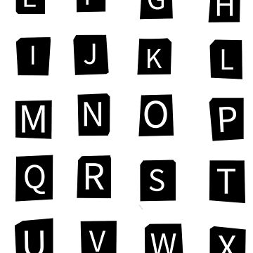 black newspaper clippings alphabet letters in san-serif font Sticker for  Sale by Words-Artist