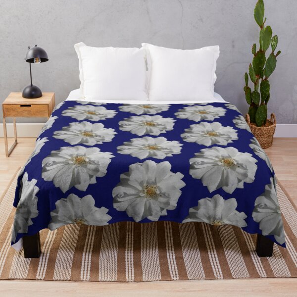Item preview, White floral pattern - dark blue background designed and sold by DrAgonPhotos.