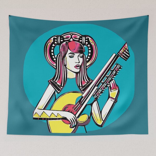 Item preview, "The Blue-Dressed Guitarist with a Yellow Guitar and a Rosy Aura" designed and sold by FunnyShopGirl.