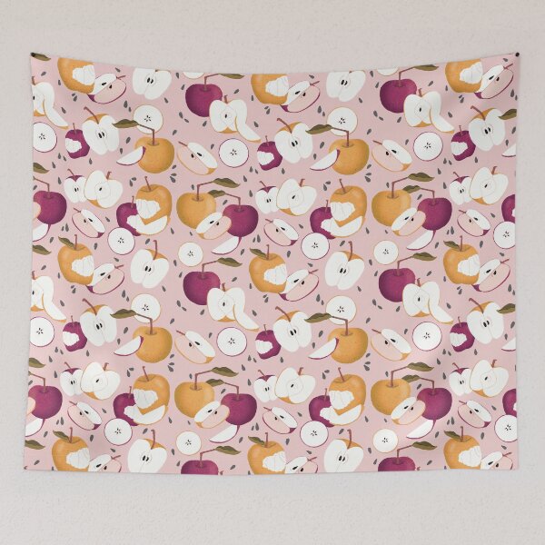 Item preview, Maroon and Yellow Apples on Pink designed and sold by maddydoodlesoup.