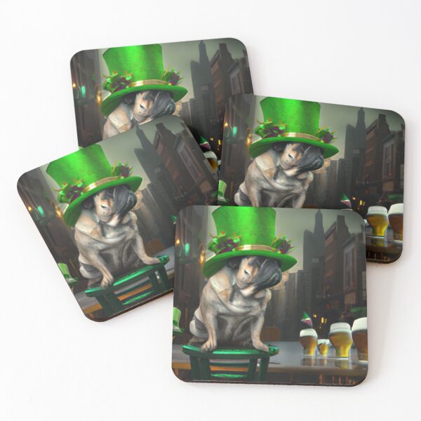 Item preview, A St Patricks Pug. St Paddy Pug. Pug wearing a green hat designed and sold by Doggymadness.