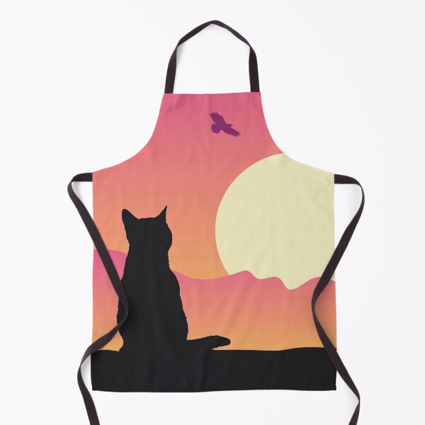 Item preview, cat watching pink sunset scene designed and sold by GrizzlyMountain.