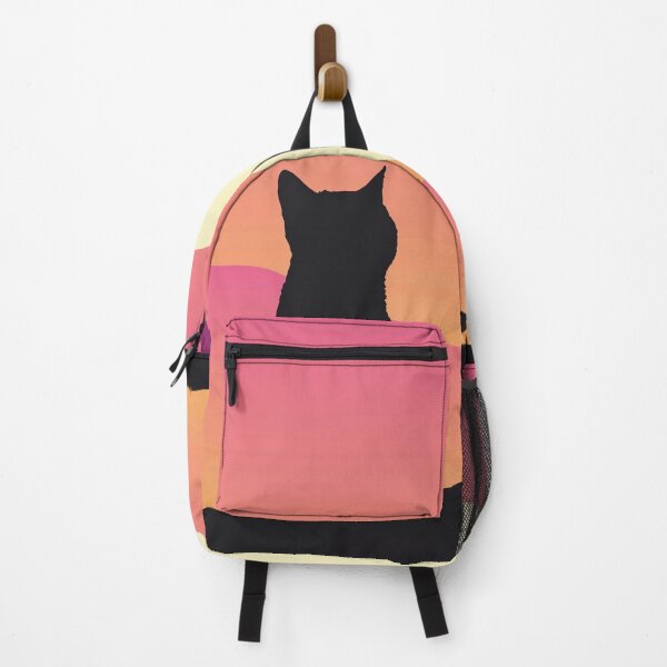 Item preview, cat watching pink sunset scene designed and sold by GrizzlyMountain.