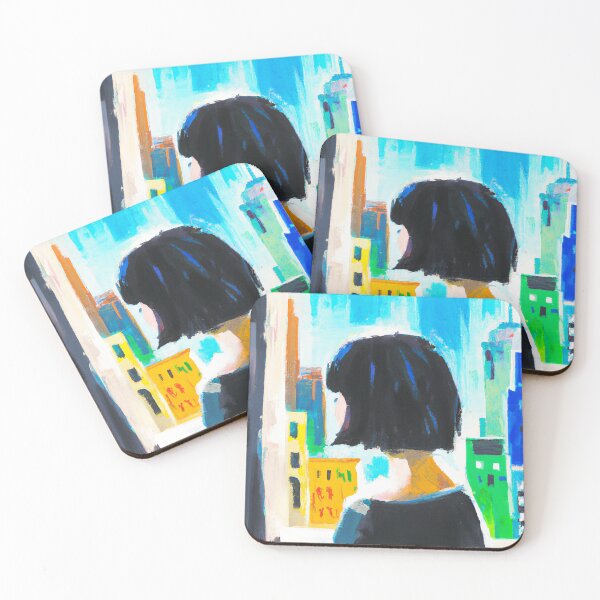 Item preview, Girl With Bob Haircut Looking Out Window-Cityview designed and sold by ArtfulStoriesIG.