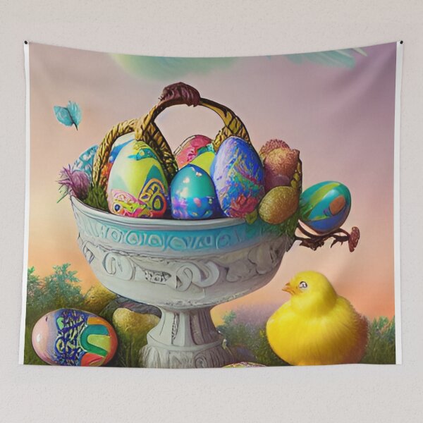 Item preview, Colorful Festive Easter Eggs Easter Bunny Spring Flowers Version 2 designed and sold by DreamingAwake1.