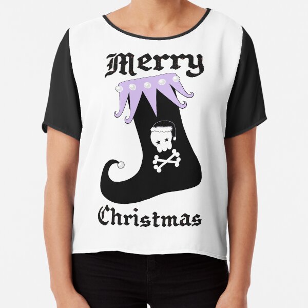 Pastel Goth Christmas | Creepy Stocking | Santa Skull & Cross Bones Chiffon Top
