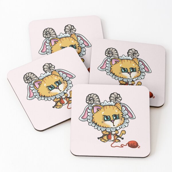 Item preview, Aries kitty knitting image designed and sold by Whimsy Pose Illustrations.