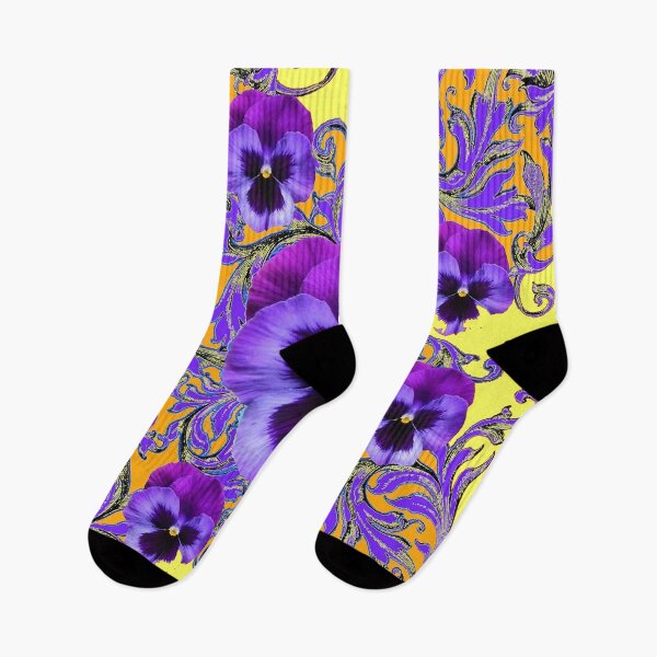 Aperçu de l'œuvre PURPLE GARDEN PANSY ABSTRACT GOLDEN-YELLOW ART créée et vendue par sharlesart.