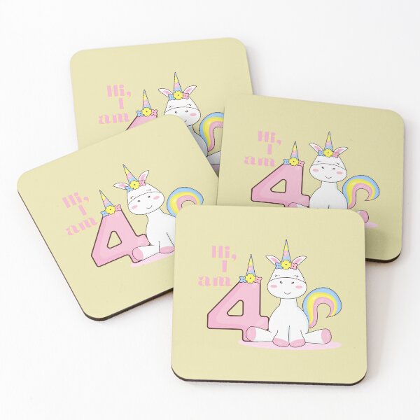 Item preview, Hi I Am Four Pink Unicorn with Rainbow Stripes design for four year olds.  designed and sold by tranquilbeach.