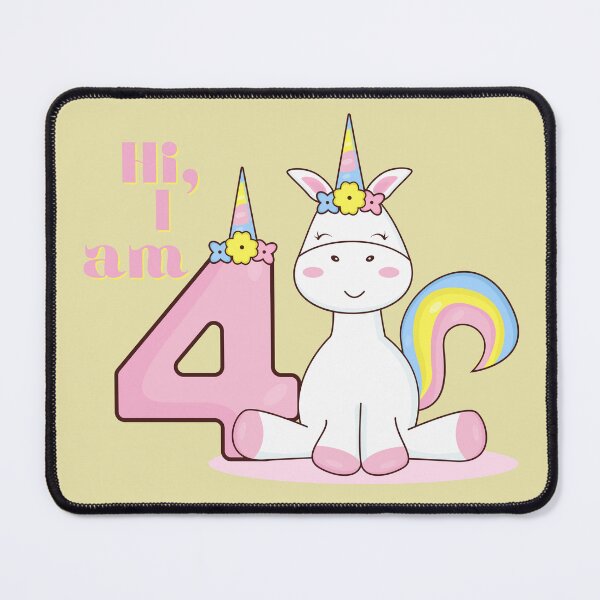 Item preview, Hi I Am Four Pink Unicorn with Rainbow Stripes design for four year olds.  designed and sold by tranquilbeach.