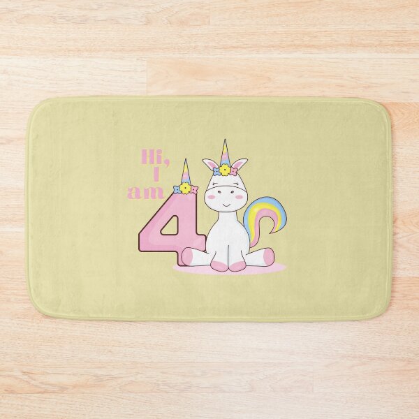Item preview, Hi I Am Four Pink Unicorn with Rainbow Stripes design for four year olds.  designed and sold by tranquilbeach.
