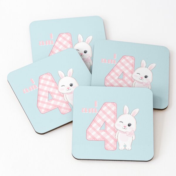 Item preview, Hi I Am Four White Bunny with Pink Buffalo Plaid design for little girl four year olds.  designed and sold by tranquilbeach.