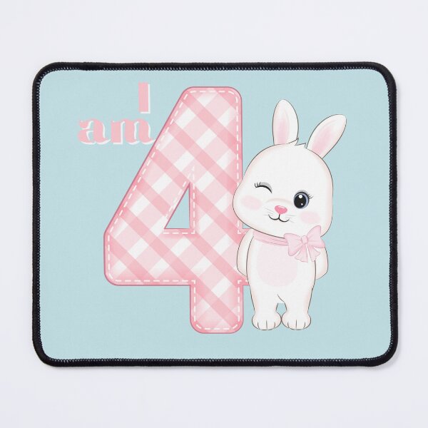 Item preview, Hi I Am Four White Bunny with Pink Buffalo Plaid design for little girl four year olds. designed and sold by tranquilbeach.