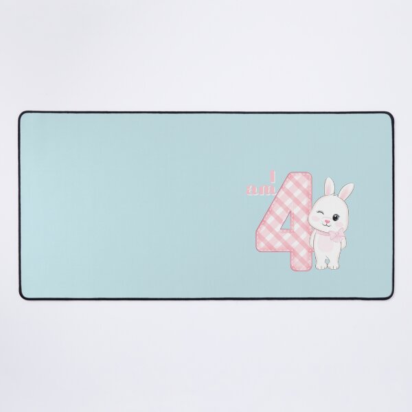Item preview, Hi I Am Four White Bunny with Pink Buffalo Plaid design for little girl four year olds.  designed and sold by tranquilbeach.