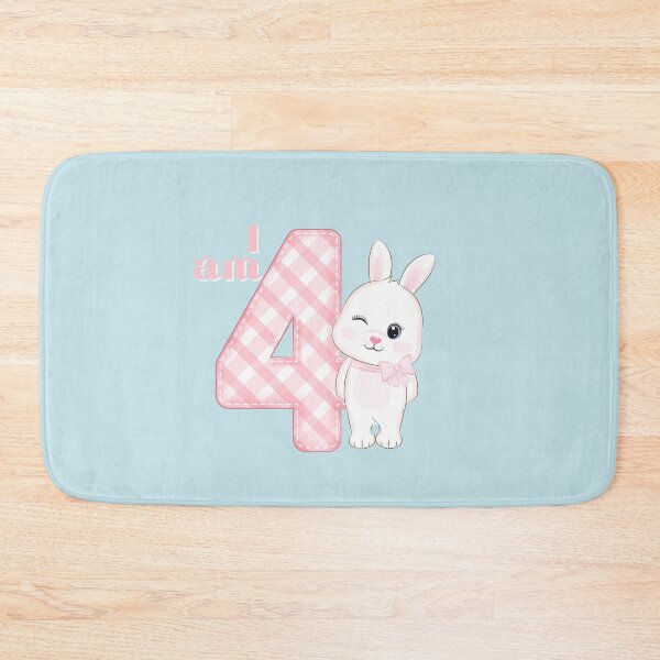 Item preview, Hi I Am Four White Bunny with Pink Buffalo Plaid design for little girl four year olds.  designed and sold by tranquilbeach.