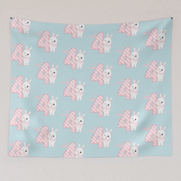 Item preview, Hi I Am Four White Bunny with Pink Buffalo Plaid design for little girl four year olds.  designed and sold by tranquilbeach.