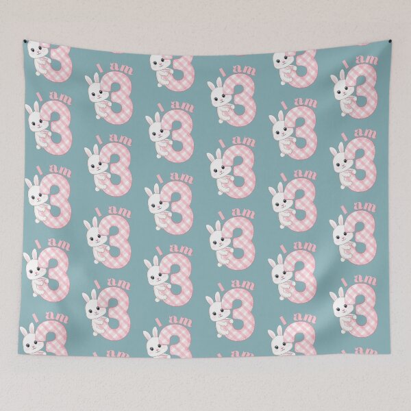 Item preview, I am Three design for toddlers and three year old birthday with Pink and White Bunny for 3 Year Old Birthdays.  designed and sold by tranquilbeach.