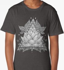 Grey Lotus Flower Geometric Design Long T-Shirt