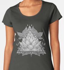 Camiseta premium para mujer Diseño geométrico de flor de loto gris