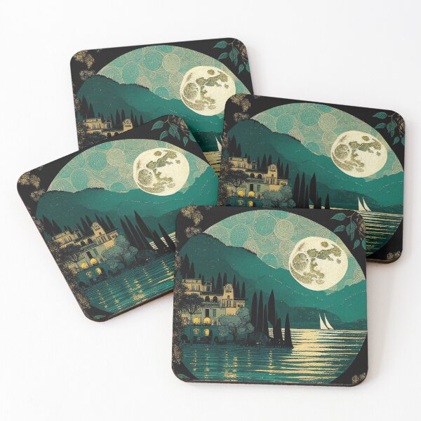 Item preview, Lake Como under a big moon, vintage style designed and sold by SamJanner.