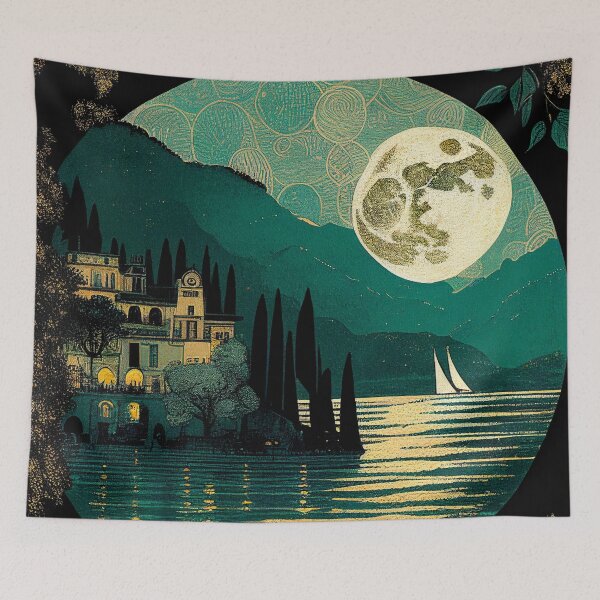 Item preview, Lake Como under a big moon, vintage style designed and sold by SamJanner.