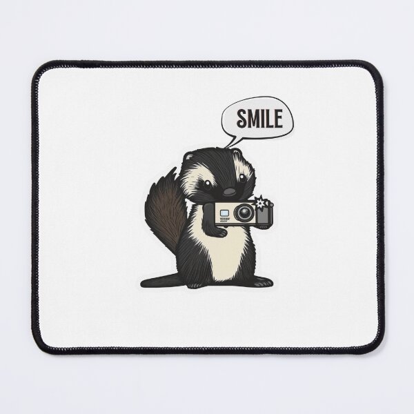 Item preview, Skunk Say Smile Funny Cute Photographer Black on White Holding Camera designed and sold by InkMeister.
