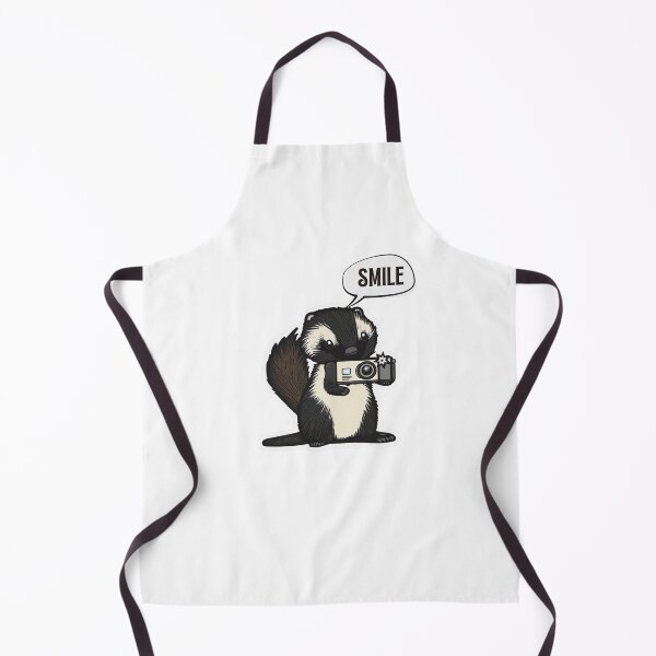 Item preview, Skunk Say Smile Funny Cute Photographer Black on White Holding Camera designed and sold by InkMeister.