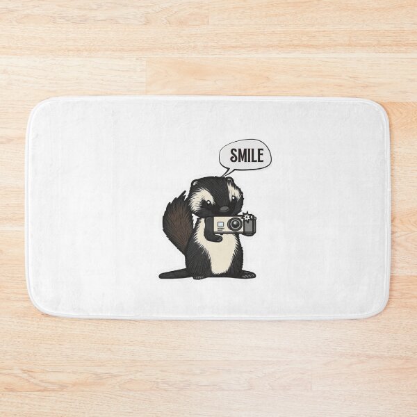 Item preview, Skunk Say Smile Funny Cute Photographer Black on White Holding Camera designed and sold by InkMeister.