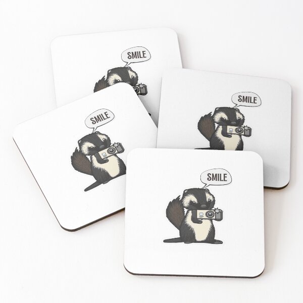 Item preview, Skunk Say Smile Funny Cute Photographer Black on White Holding Camera designed and sold by InkMeister.