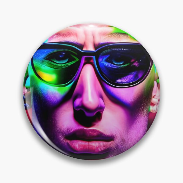 Item preview, Cool man with tattoos and glasses in hologram style - rainbow colors designed and sold by Dalive.