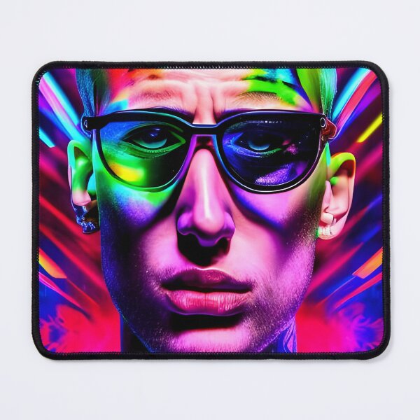Item preview, Cool man with tattoos and glasses in hologram style - rainbow colors designed and sold by Dalive.
