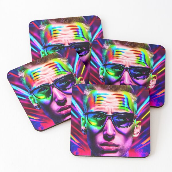 Item preview, Cool man with tattoos and glasses in hologram style - rainbow colors designed and sold by Dalive.