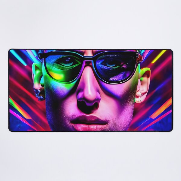 Item preview, Cool man with tattoos and glasses in hologram style - rainbow colors designed and sold by Dalive.