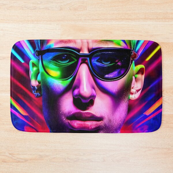 Item preview, Cool man with tattoos and glasses in hologram style - rainbow colors designed and sold by Dalive.