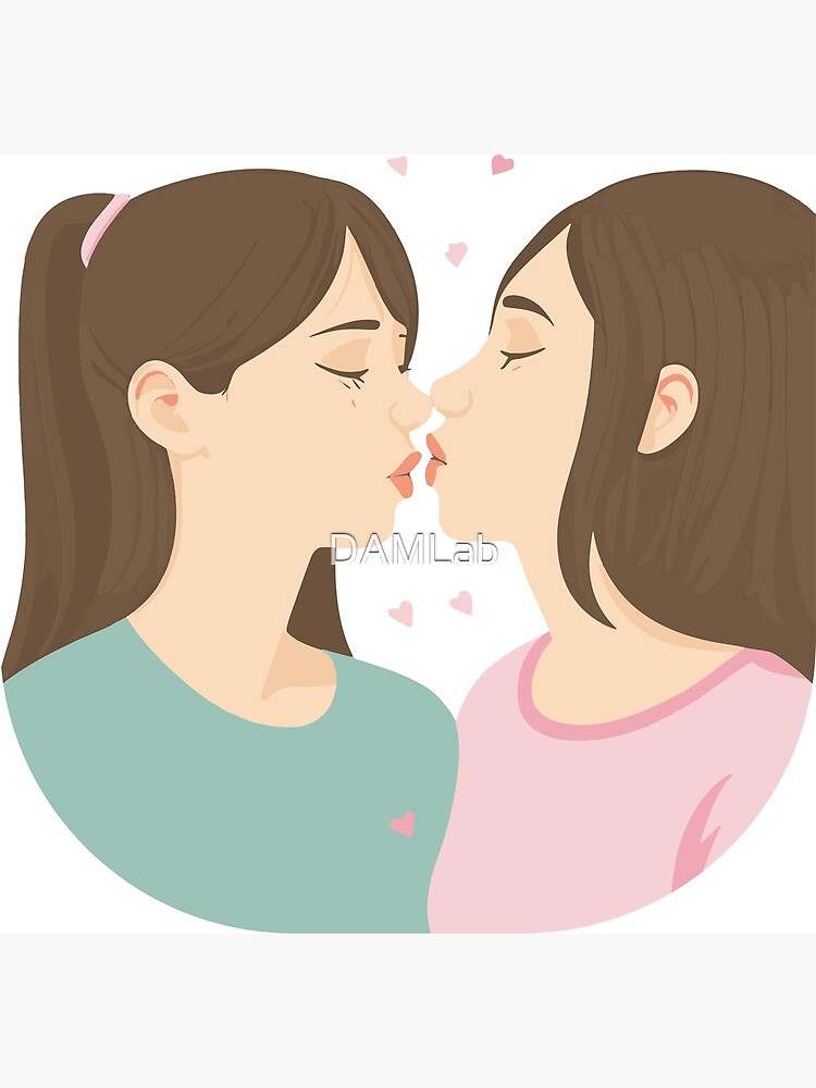 Disover Girls kissing with love on Valentine's Day, illustration Premium Matte Vertical Poster