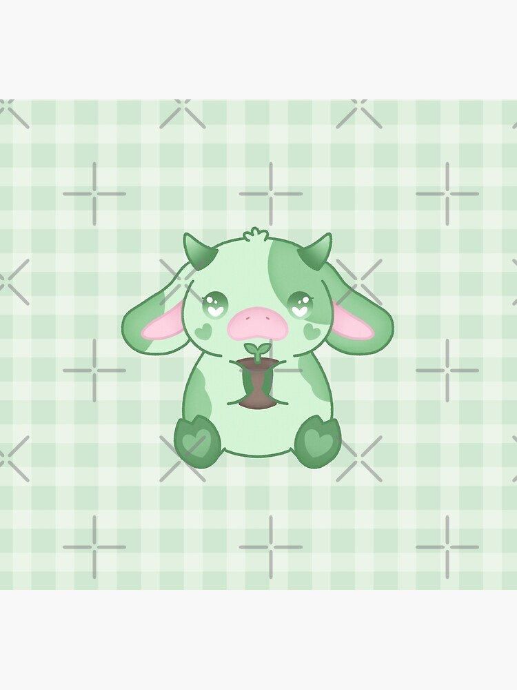 Cute cow, green cow, kawaii cow  Photographic Print for Sale by CastiloART