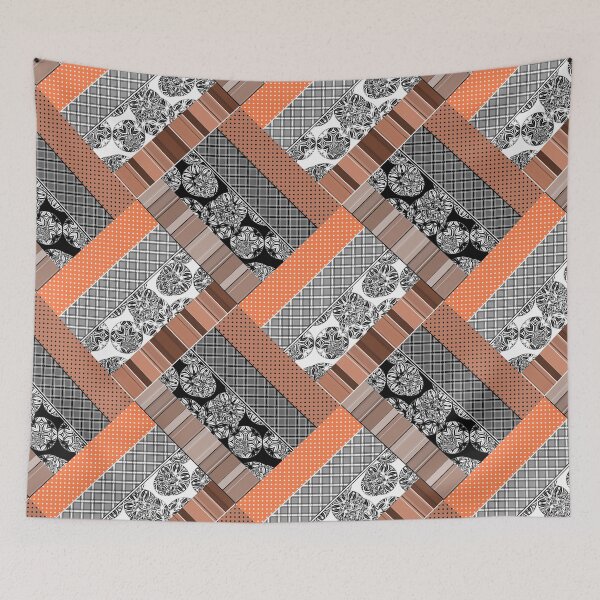 Item preview, black and white with brown patches patchwork designed and sold by fuzzyfox.