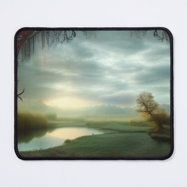 Stars fade and fade. Clouds on fire. White fallow spreads across the meadows. On the mirror water, on the curls of the willow Scarlet light spills from the dawn - Artificial intelligence art Mouse Pad