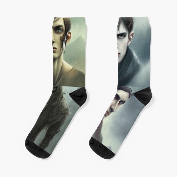 A man of average height, thin and dry, with a long and thin face, with pale cheeks and small black eyes, with narrow lips and a cold look - Artificial intelligence art Socks