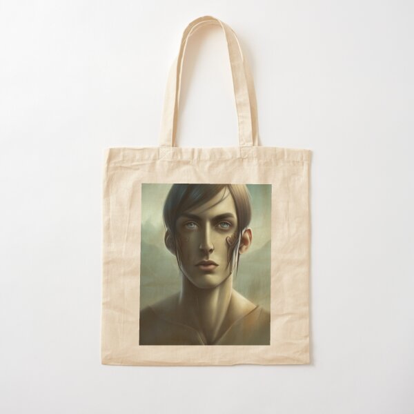 A man of average height, thin and dry, with a long and thin face, with pale cheeks and small black eyes, with narrow lips and a cold look - Artificial intelligence art Cotton Tote Bag