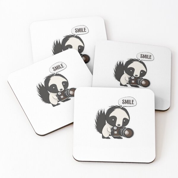 Item preview, Skunk Say Smile Funny Cute Photographer Black on White Holding Camera designed and sold by InkMeister.