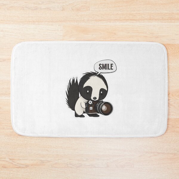 Item preview, Skunk Say Smile Funny Cute Photographer Black on White Holding Camera designed and sold by InkMeister.