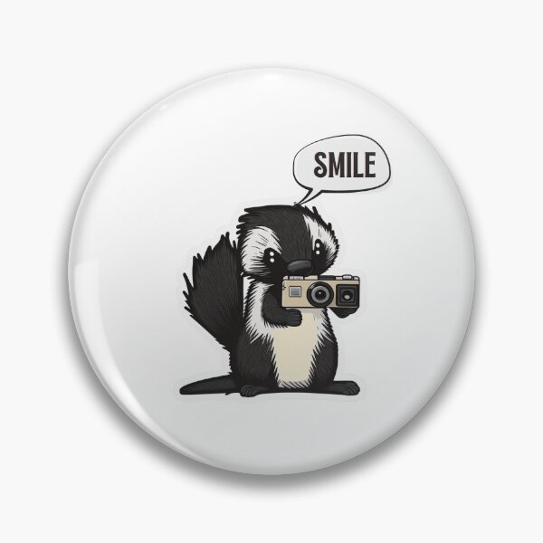 Item preview, Skunk Say Smile Funny Cute Photographer Black on White Holding Camera designed and sold by InkMeister.