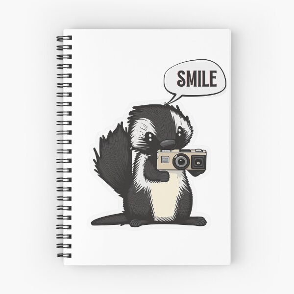 Item preview, Skunk Say Smile Funny Cute Photographer Black on White Holding Camera designed and sold by InkMeister.