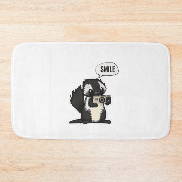 Item preview, Skunk Say Smile Funny Cute Photographer Black on White Holding Camera designed and sold by InkMeister.